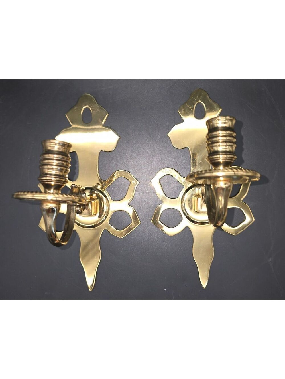 Vintage Brass Candle Wall Sconces - Ribbon Bow Pair 10" (VM #2019 Style)